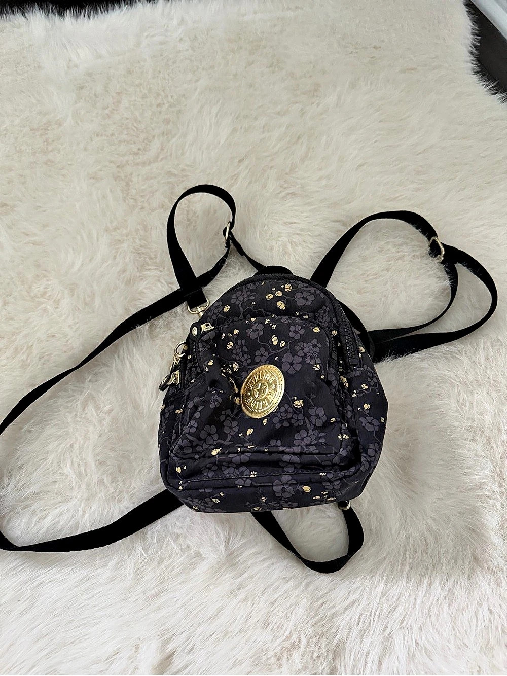 Kipling City Pack Mini Backpack Floral Backpack in Black & Gold